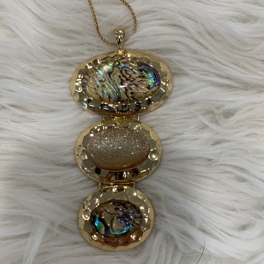 Long Necklace with 3 Tier Oval Stones. Beautiful Piece of Jewelry. OS
